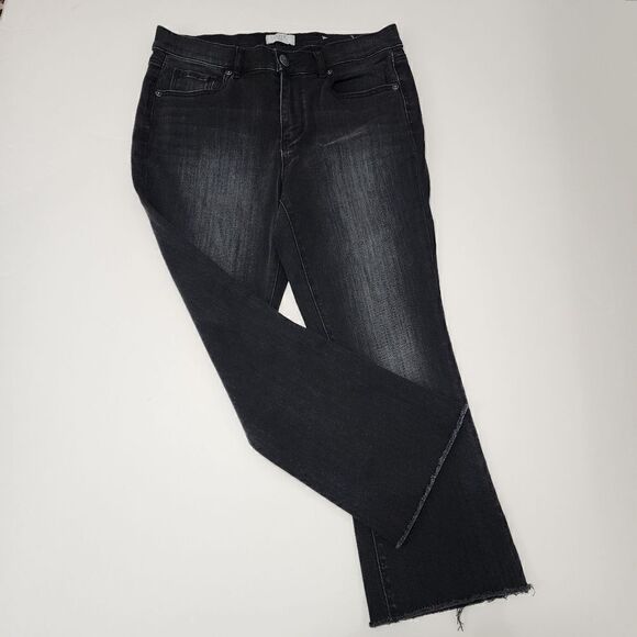 Loft Women's - Size 8P frayed demi boot leg jeans Dark Gray/Black - Picture 2 of 10